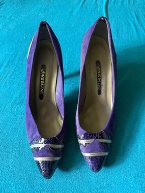 Jasmine Purple Pointed Toe Pumps with Metallic Trim